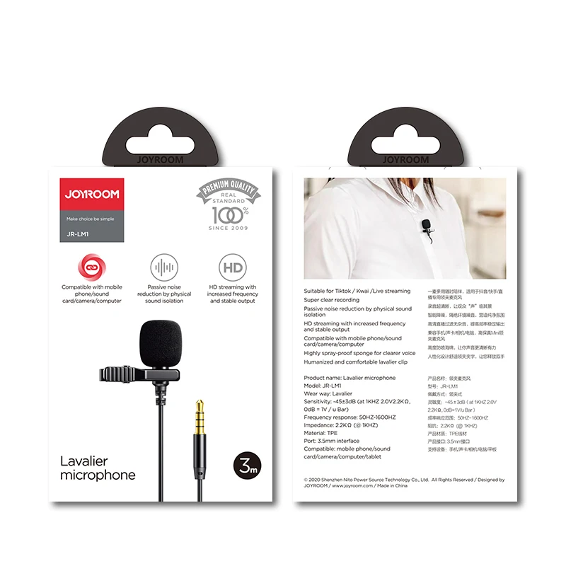 Joyroom JR-LM1 Lavalier Microphone Audio recorder 3M cable live microphone for mobile phone