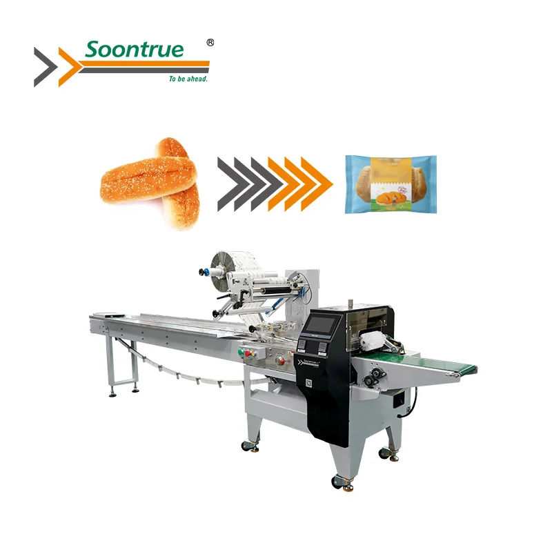 automatic burger baguette bread bagger flow wrapping packaging machine manufactures
