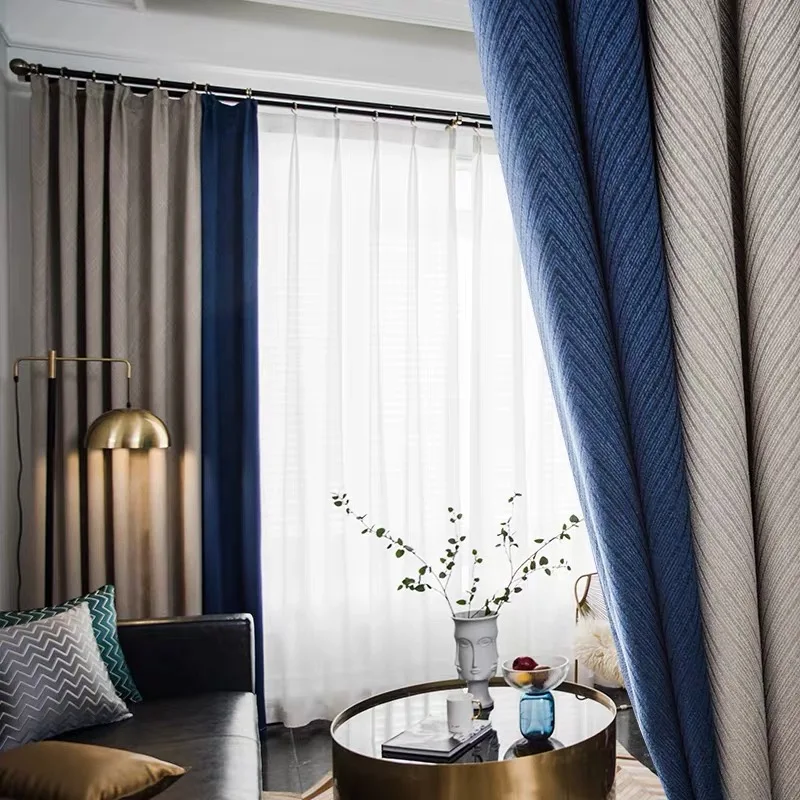 New arrival high quality modern polyester two colors matched blackout wool curtain