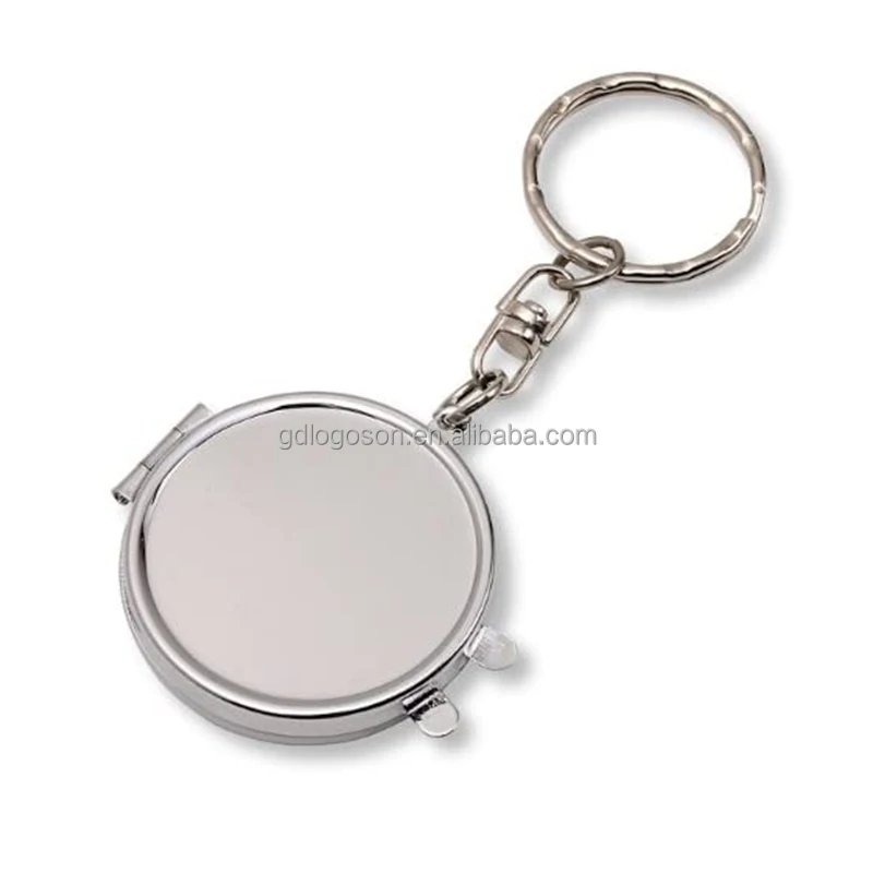 Metal Custom Double Sided Heart Circular Shape Mirror Key Chain Wholesale Compact Mirror Keychain
