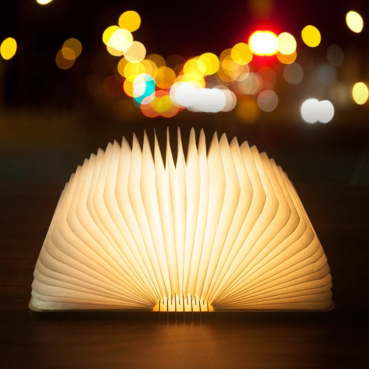 Colorful Light Wood Table Lamp Led Chargeable Night Light Folding Book Lamp For Gifts