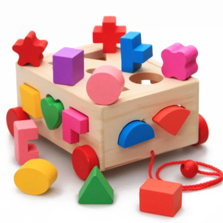 Hot Selling Kids Montessori Geometry Shape Sorting Blocks Cube Baby Shape Matching Game Toy