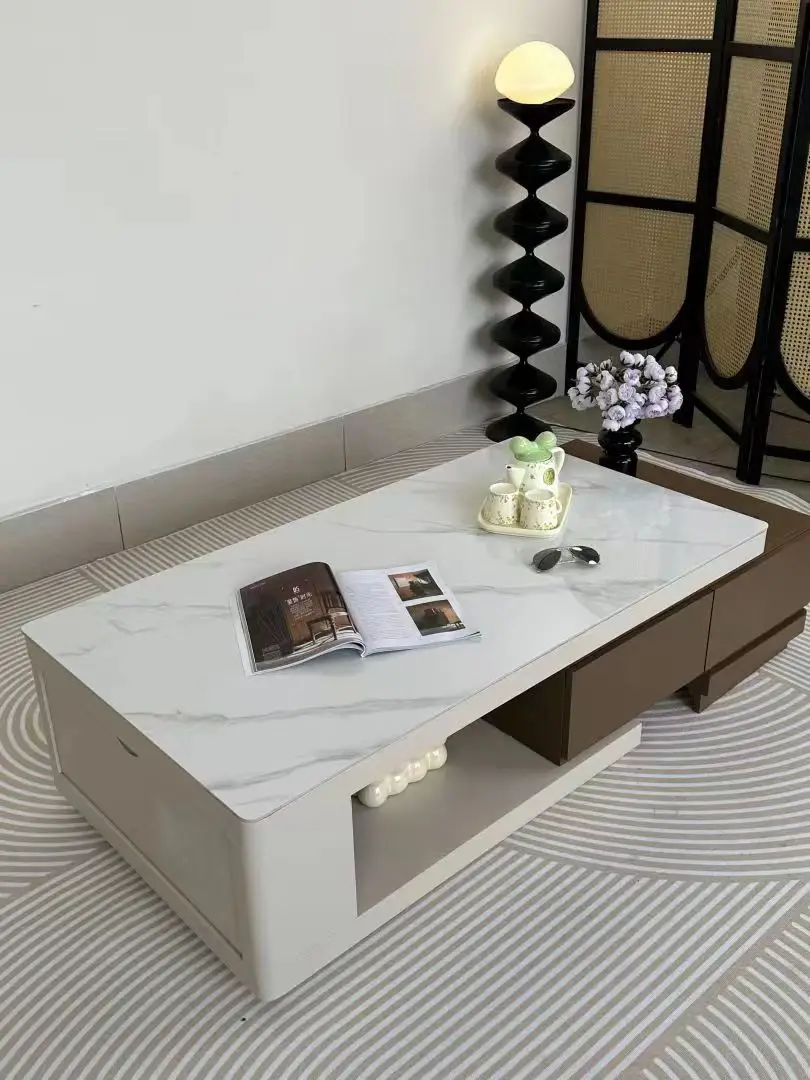 Living Room Furniture Light Luxury Rectangle coffee Table Slab TV Cabinet TV Stand Combination set for Small Apartment