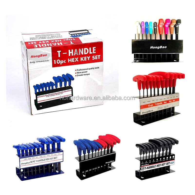 9 10 Pcs High Quality T handle Allen Hex Key Set Inch and Metric Size Hex Key Wrench Set with Standing Holder Case Organization