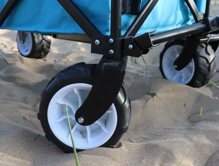 Collapsible Folding Wagon, Heavy Duty Utility Beach Wagon Cart with Side Pocket and Brakes