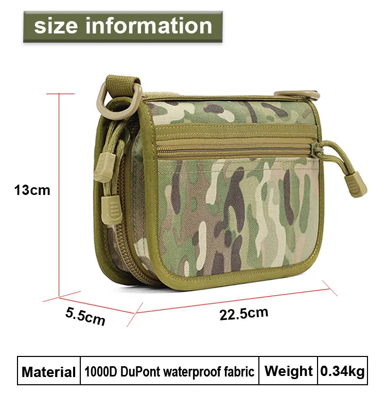 Outdoor Tactical Camouflage Clutch Bag 1000D DuPont Waterproof Clutter Storage Tote with casual coin wallet storage pouch