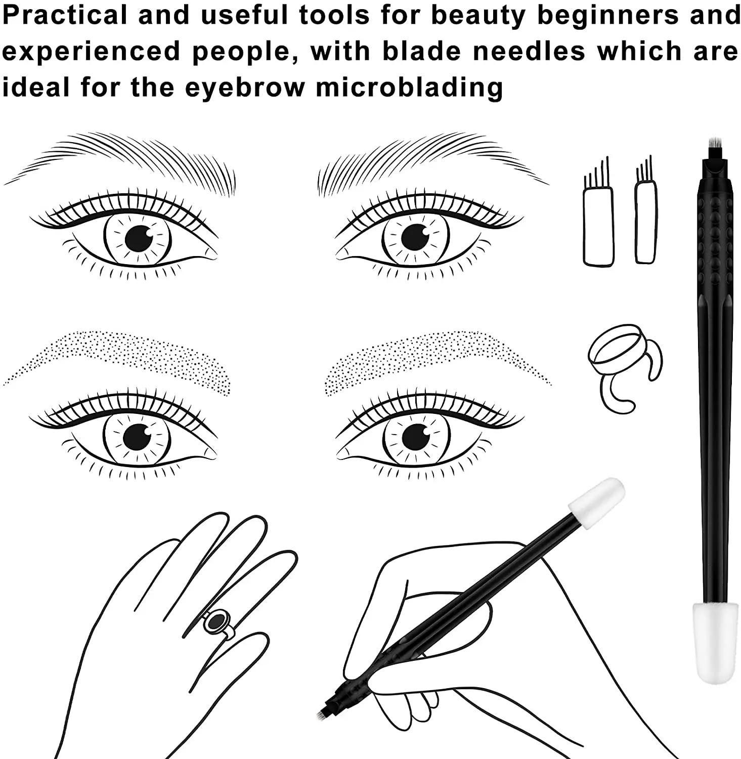 PM Beauty Custom Private Label Permanent Makeup Disposable Manual 18U Eyebrow Microblading Pen with brush