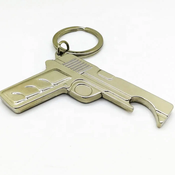 Custom Logo Metal Keychain Fashion Style Gun Shaped Bottle Opener Cheap Customizable Zinc Alloy Iron Souvenir Blank Key Ring
