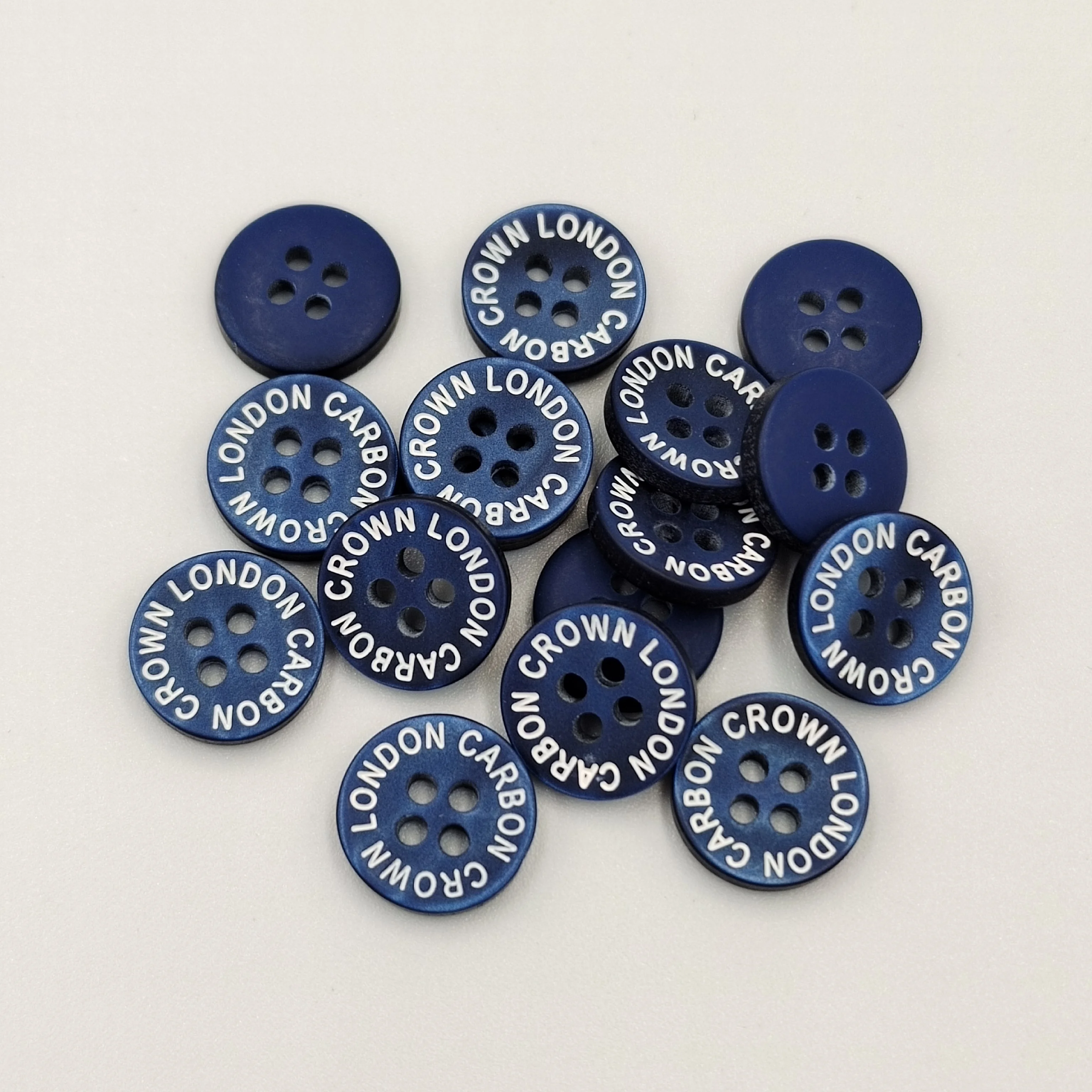 Custom Fancy Engraved Brand Name Flatback Plastic Button Type 4-Holes Button