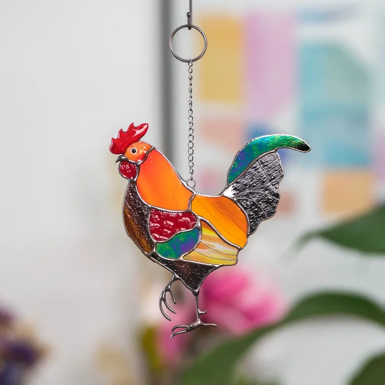 Петух витражное окно висит-изготовленный на заказ птица Suncatcher фермерский дом Декор Рождественские каникулы орнамент