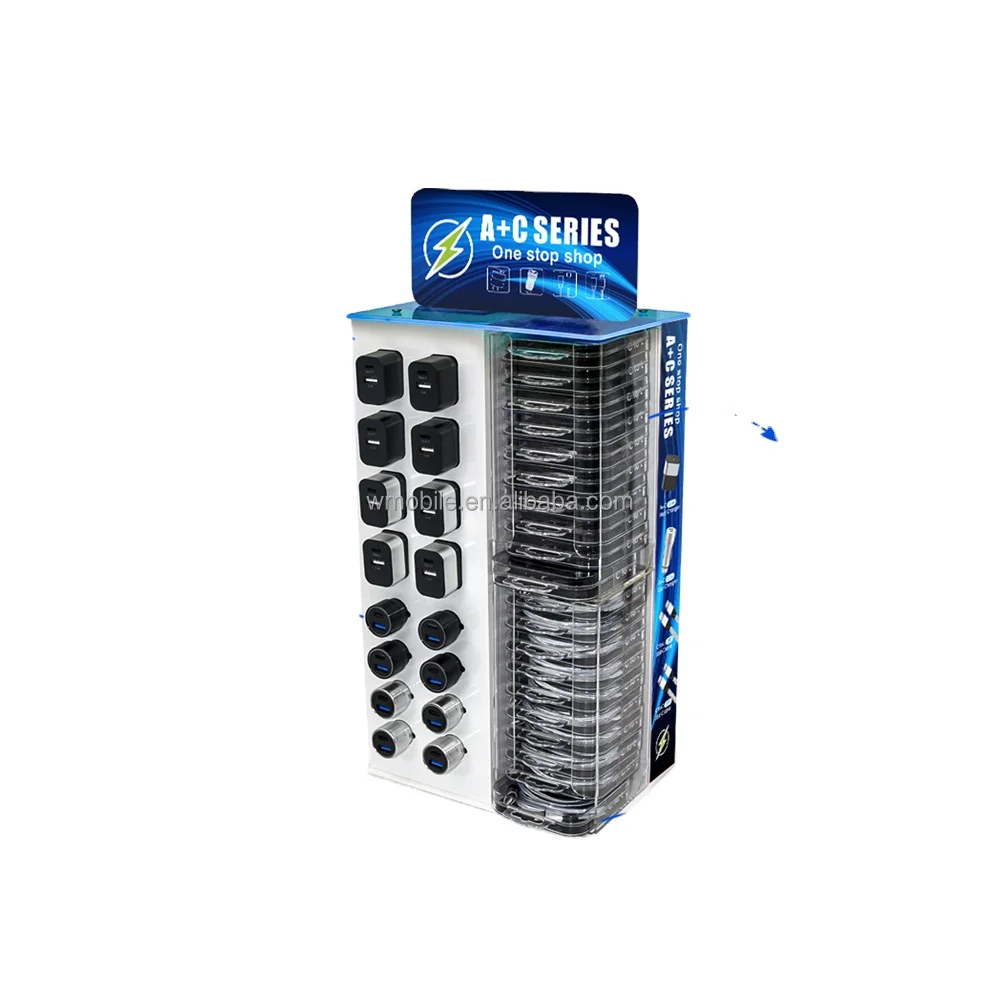 Retail Store Counter Racks Acrylic Material Cell Phone Accessories Phone Charger Cable Cabinet Custom Display Stand Shelf