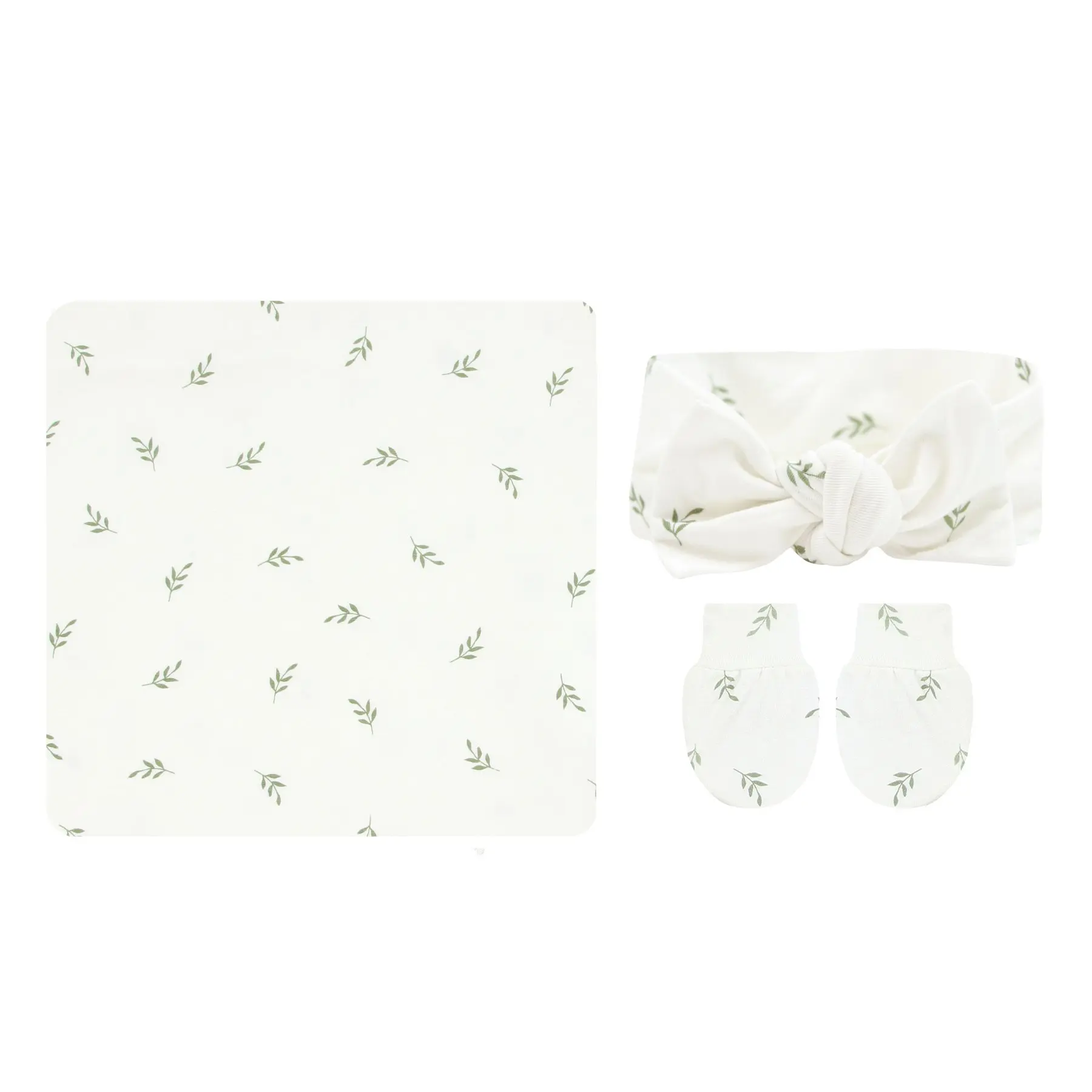 Custom High Quality Bamboo Organic Cotton With Spandex Baby Swaddle Blanket  Matching With Hat,Romper,Headband Gift Set