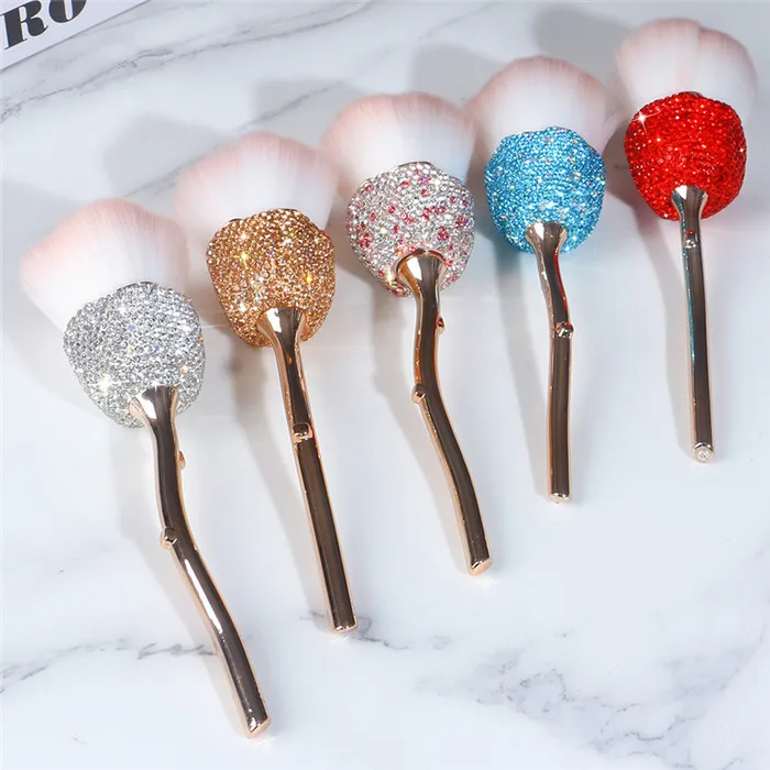luxury rose shaped diamond portable loose powder makeup cosmetic tools soft loose hair powder blusher beauty eyebrow brushes