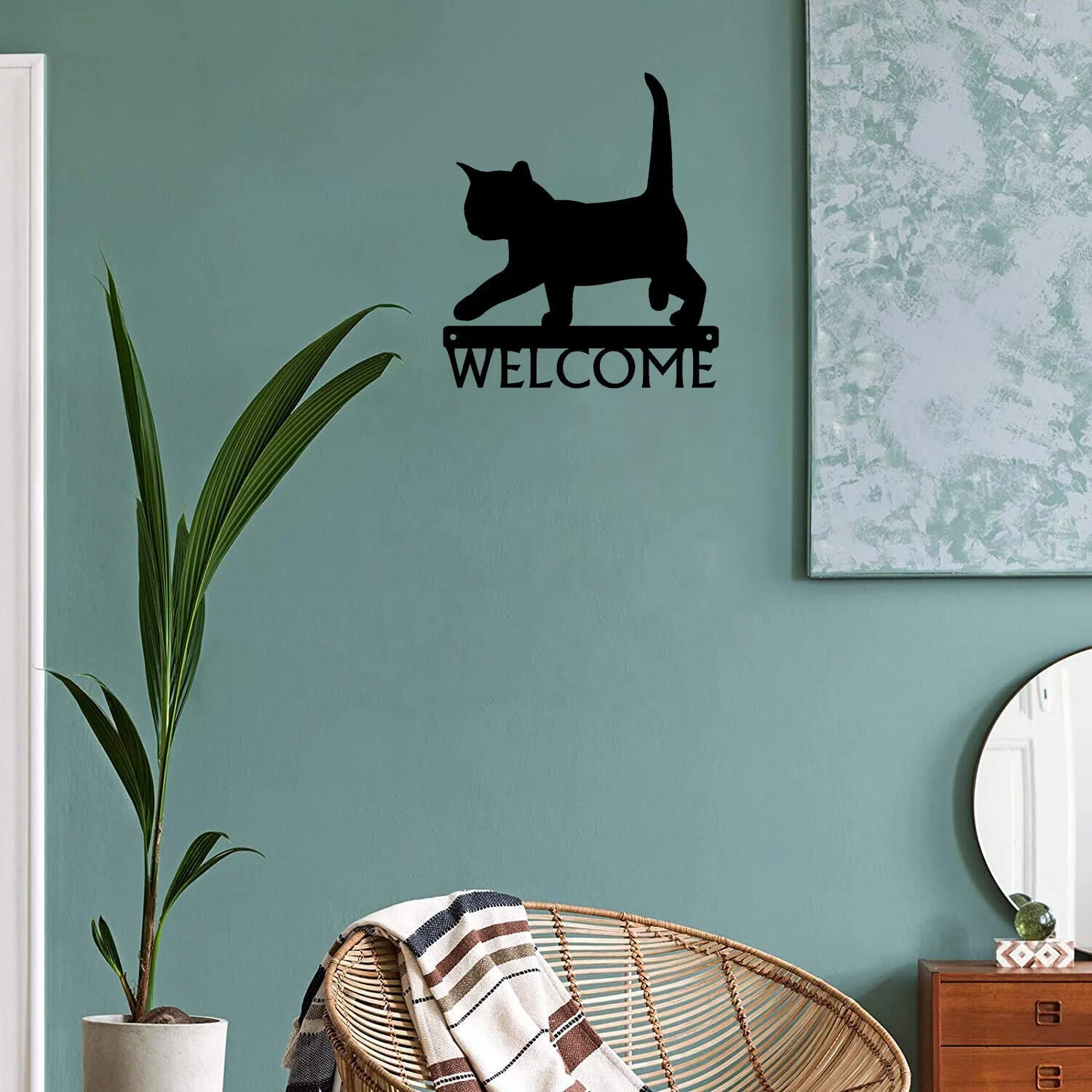 Customizable Laser Cut Black Cat Metal Wall Art Decoration Home Welcome Sign Decor
