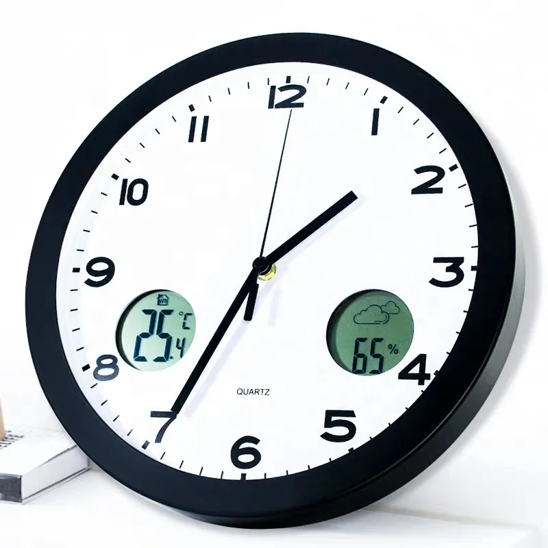LCD Nordic Modern Electronic Temperature Humidity Metal Clock Minimalist Wall Clock Digital Analog-digital Clocks