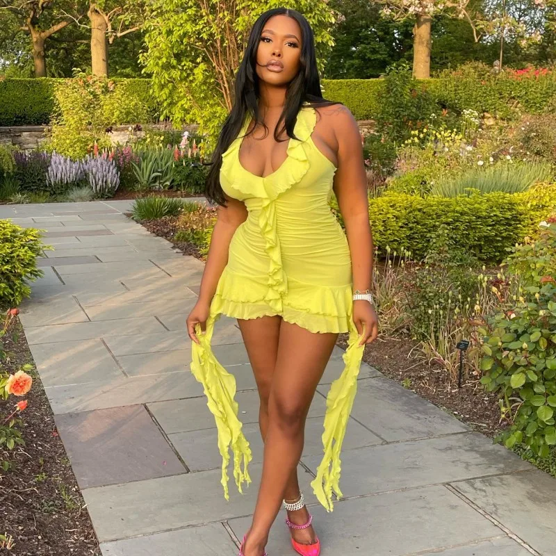 Women summer Low necked fungus with irregular edges that wrap around the buttocks suspender Sexy Slim Sleeveless Dresses