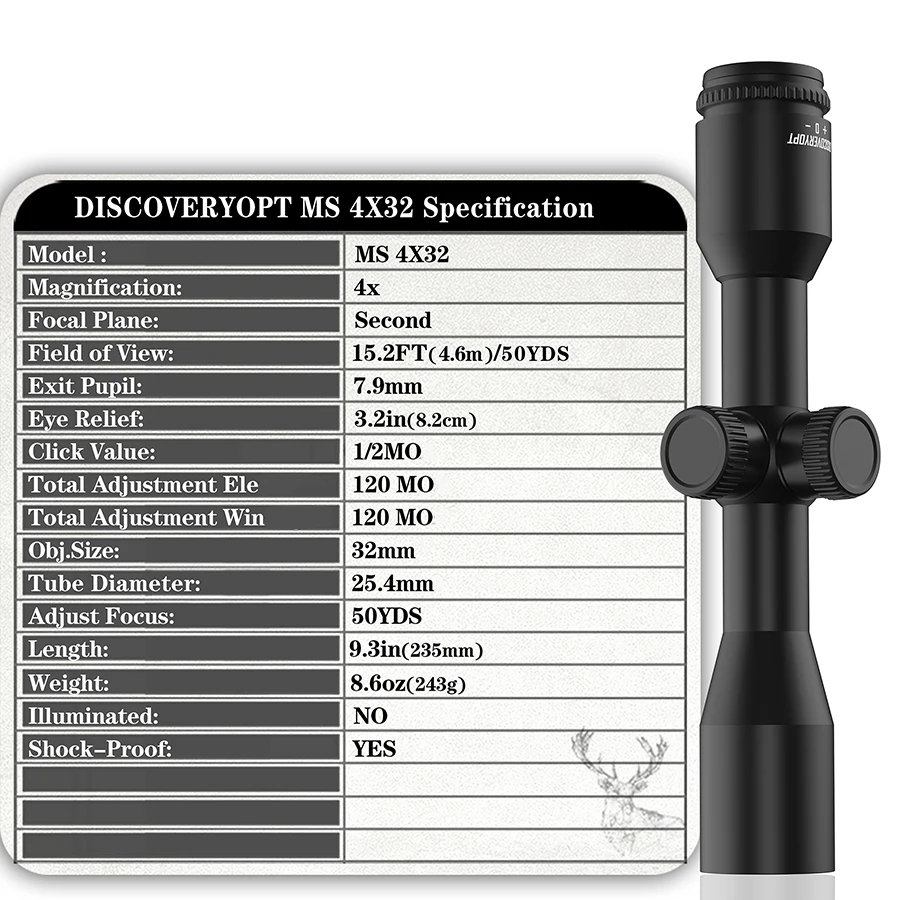 Discoveryopt New MS 4X32 Short 235mm Compact Scope 25.4mm Hunting Shooting Tactical SFP Scopes