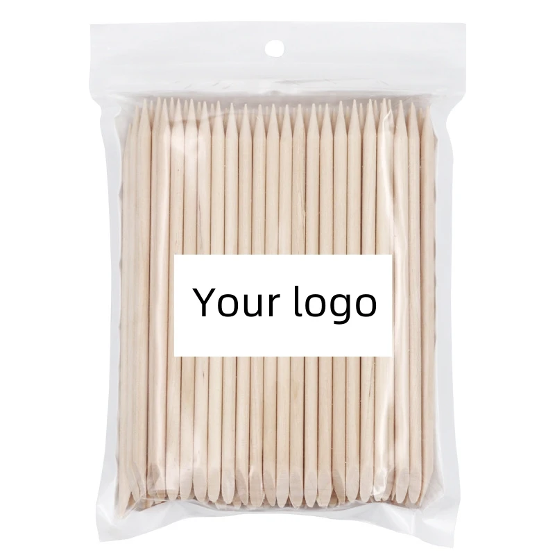 Custom double ended manicure and pedicure tools orange wooden nail sticks manicure sticks for nail