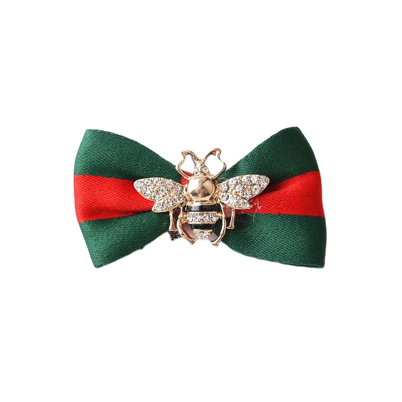 Luxury Designer Catalog Crystal Diamond Bee Bow Duckbill Clip Girls Makeup Striped Hairclip Women Fashion Hair Accessories Gifts