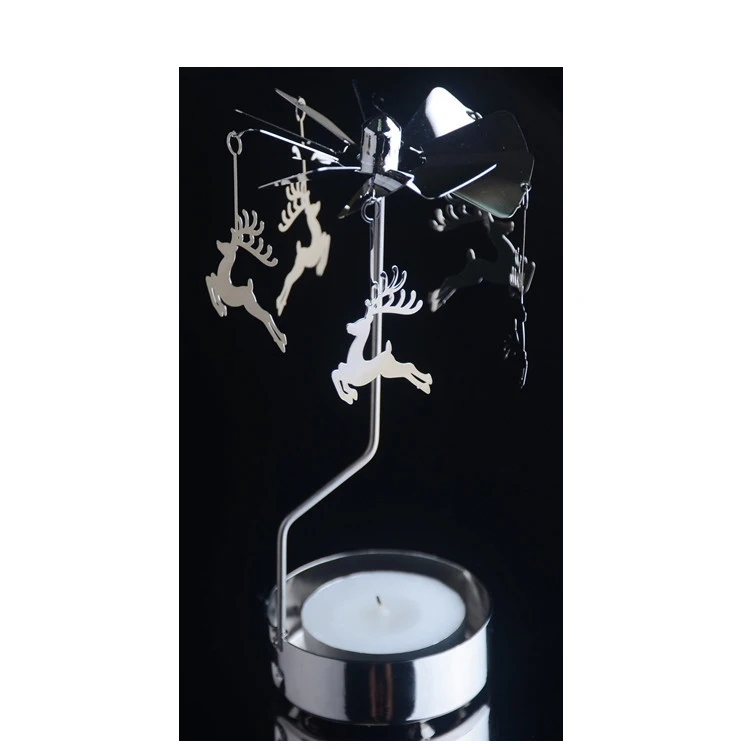 Custom elegant reindeer rotate candlestick metal plated christmas deer tealight candle holder rotary