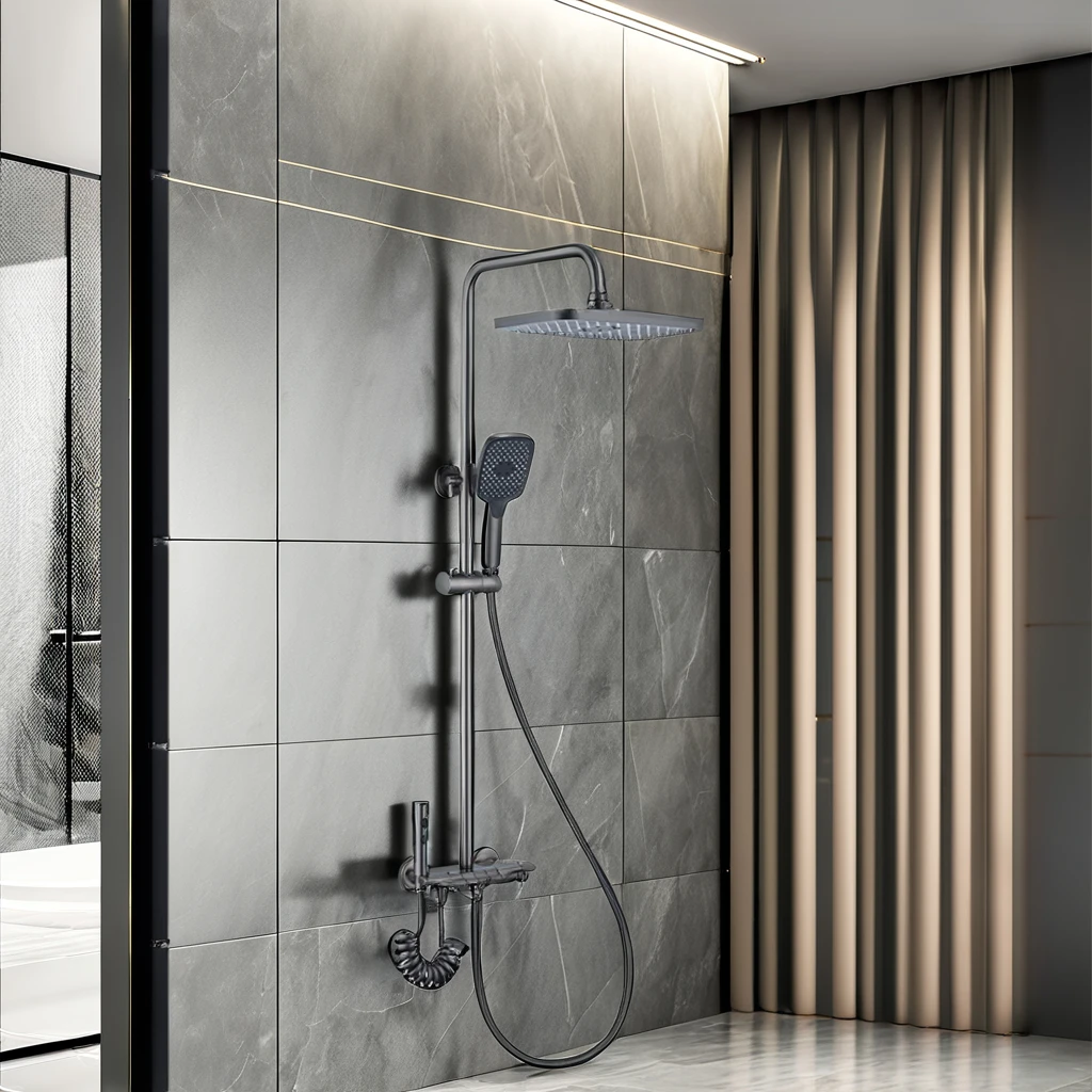 SS-1291 Modern Ambient Light Display Brass Shower System Jet Pattern Piano Keys Shower Head for Hotel Bathrooms