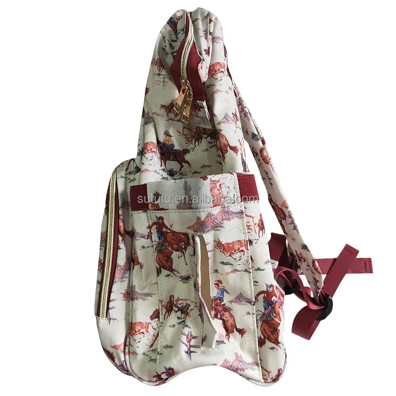 Hot sale High Quality Canvas Backpack bags Pink Floral Highland Cow Print Waterproof Mommy Diaper Bag