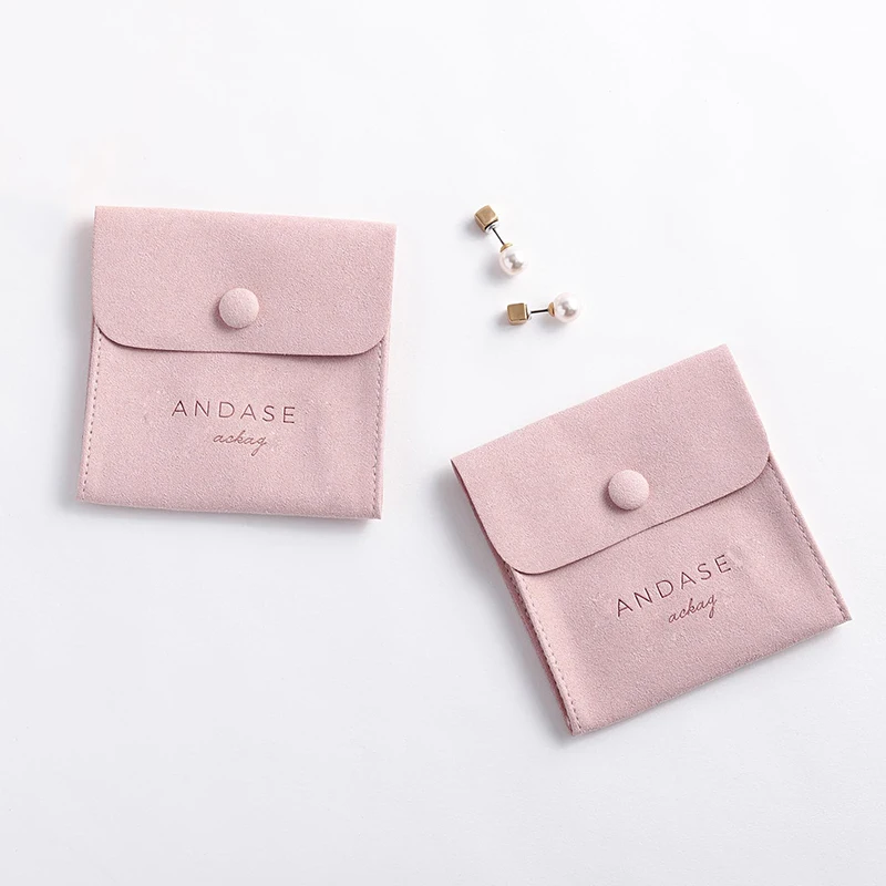 Custom leather suede microfiber envelope velvet jewelry pouch with  small perzonalized logo