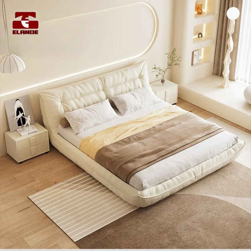 Lit Queen En Tissu Technologique Lit De Chambre a Coucher Simple Simple Tissu De Vent Cremeux Lit Roi Masculin Meubles De Chambr