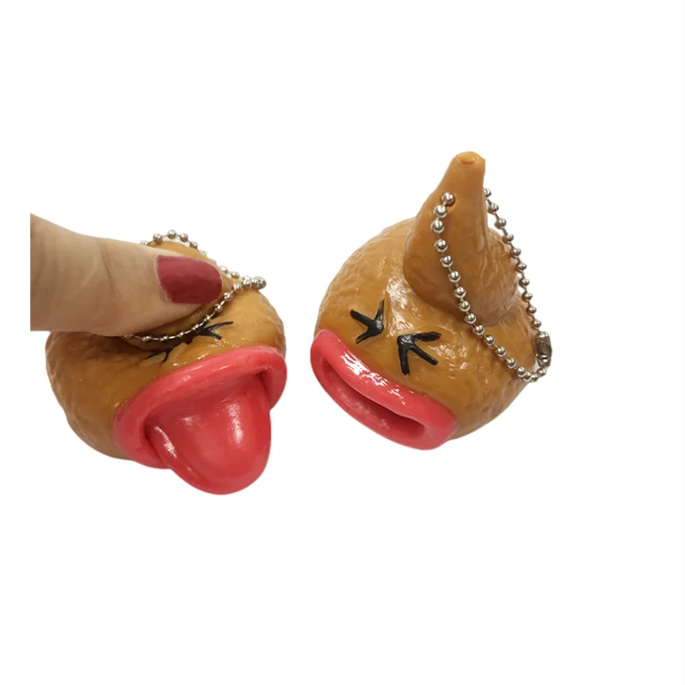 TPR Tongue Out Poop Toy Creative Key-chain Prank Poop Toy Key-chain Extrusion Tongue Tricky Toys