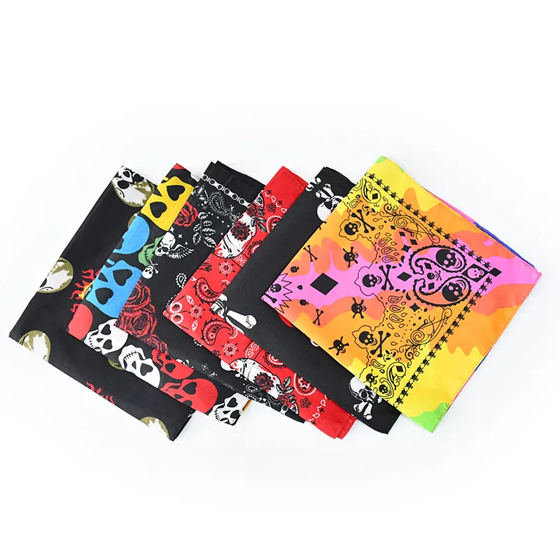 High Quality Hip-Hop Skull Bandana 100% Cotton Halloween Ghost Logo Print Square Scarves Street Dance Dress Up Headscarves