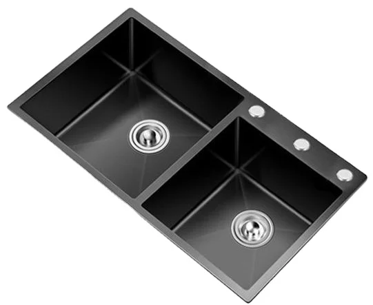 Handmade Modern Nano Kitchen Sink Rectangular Design Black Stainless Steel Modern Kitchen Undermount Double Blow SInk