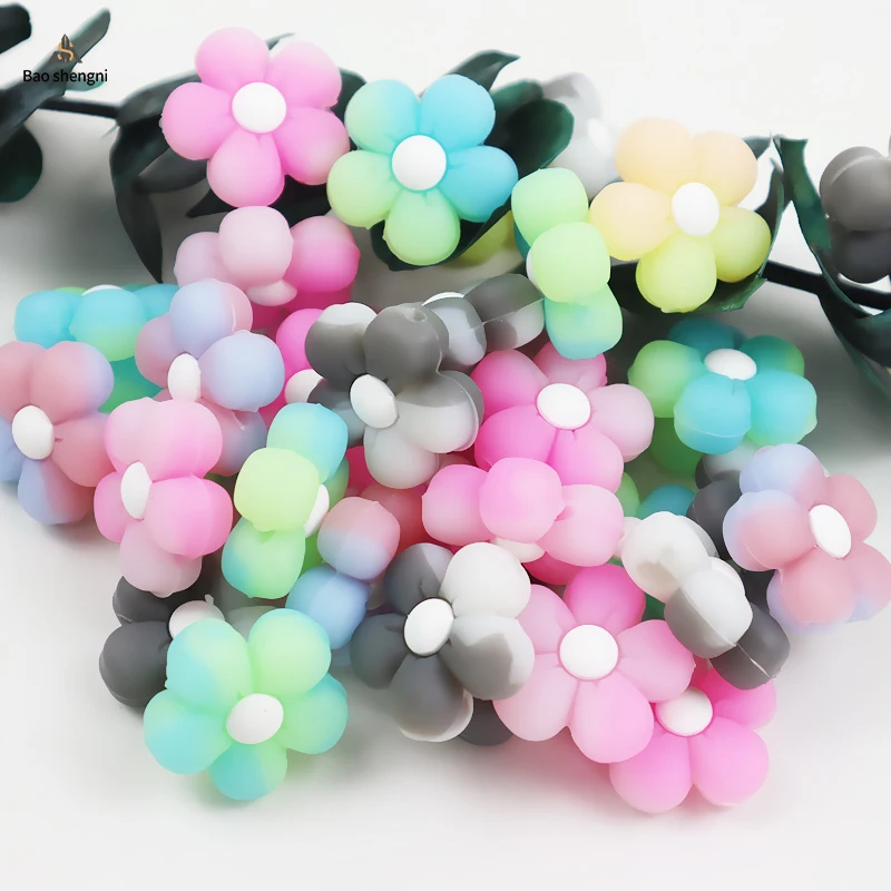 Silicone Loose Beads Colorful Bulk Flower Shape Sensory Toys Teething Food Grade Silicone Focal Beads Beaded Bracelets