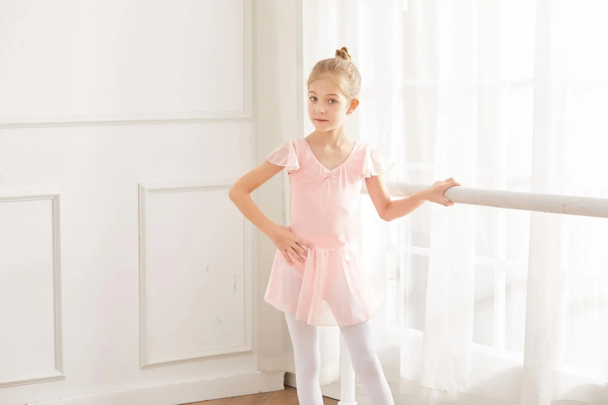 B8097 Wholesale Custom Flying Sleeve Cotton Leotards Yarn Skirt Ballet Dresses For Girls