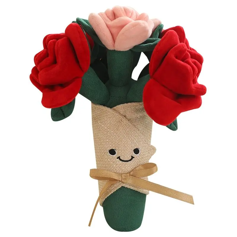 Beautiful plush rose bouquet toy Romantic Flowers Festival Anniversary Gift Wholesale flower dolls for girls