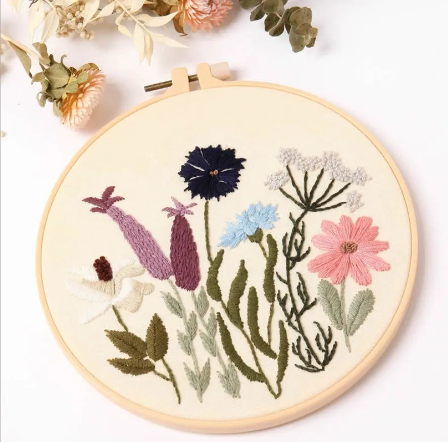 New arrival DIY Plants Pattern Embroidery Set Needlework  Printed Beginner Embroidery Round Cross Stitch Kit Sewing Craft Kit