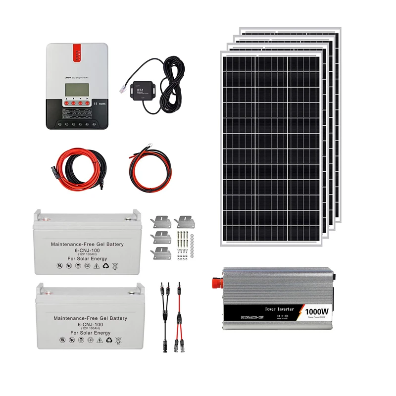 Неэлектрифицированная Солнечная энергия комплект свинцово-кислотные 12V 100Ah 400 Вт моно панели солнечных батарей 30A MPPT Контроллер заряда для фотоэлектрических систем 2KW инвертор немодулированного синусоидального сигнала