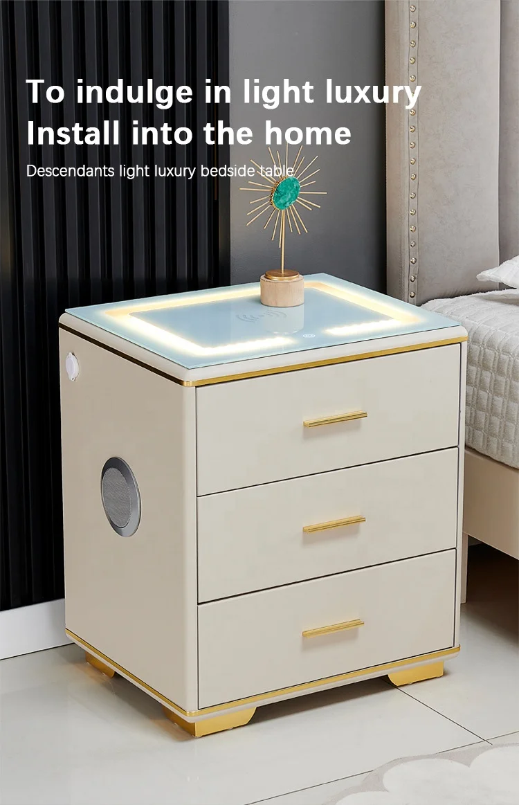 Bedroom Furniture Multifunctional smart bedside table USB wireless charging Bluetooth audio fingerprint lock