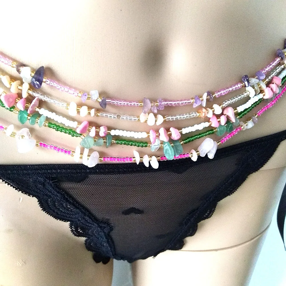 New Beach Swimwear Bikini Natural Gemstone Belly Chain Fashion Belly Handmade Chips Stone Waist Bead Chain