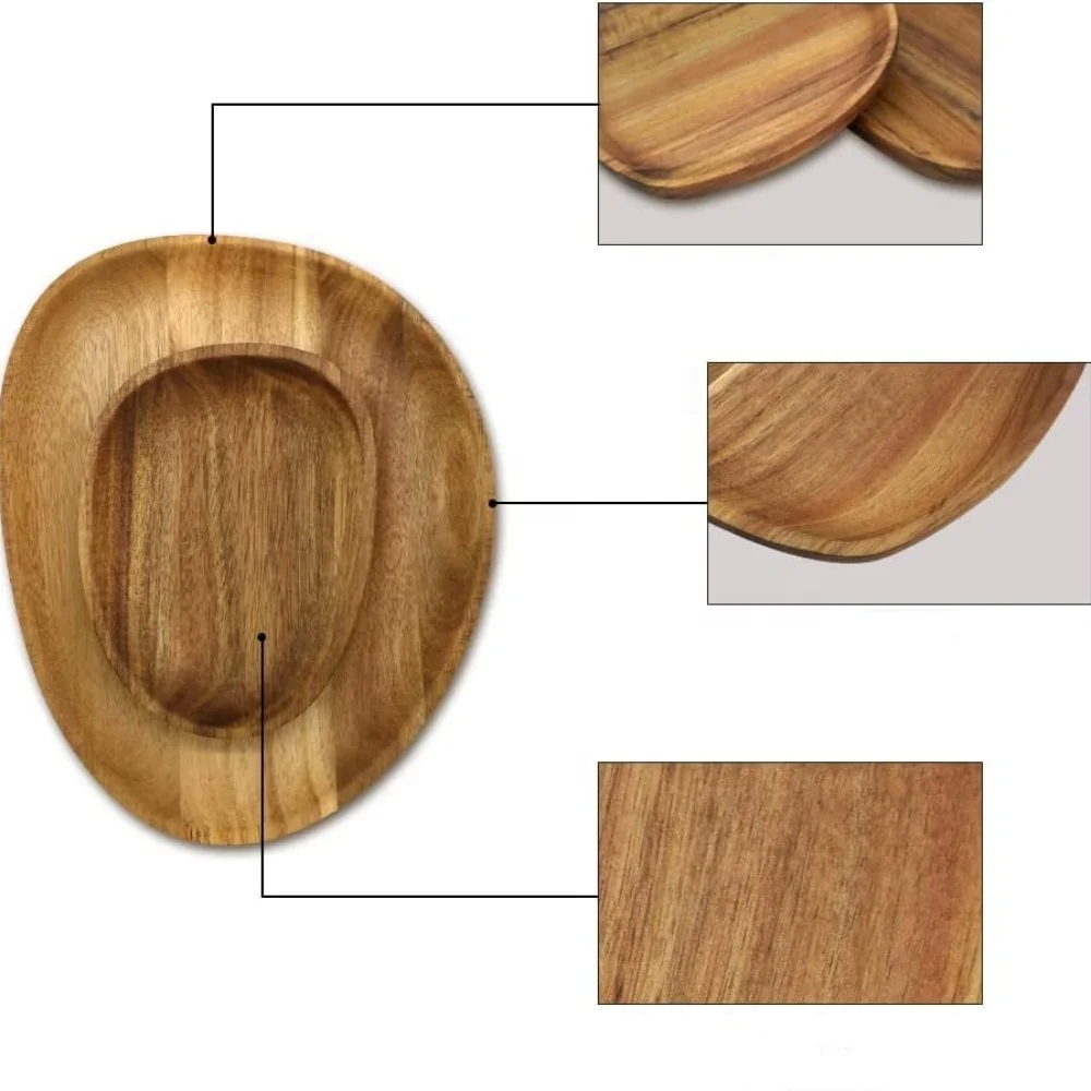 Set of 5 Unbreakable Wooden Trays Easy Cleaning Dishes for Snacks Desserts Fruits Salads with Christmas Pattern Wood Plate Pack