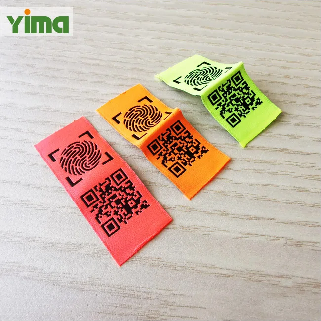 Neon woven labels folded in the middle support customized QR code high temperature and washable labels for clothing accessories