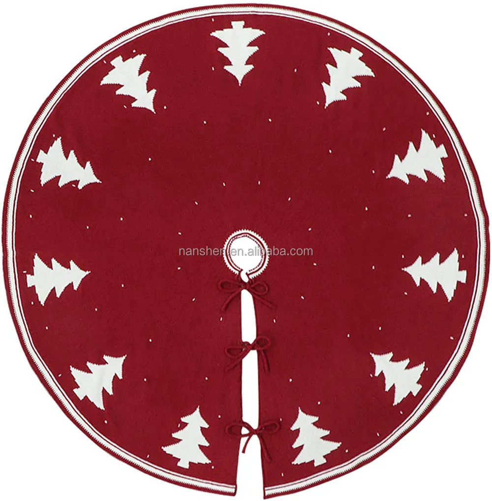 
Christmas Knit Tree Skirt Holiday Tree Ornaments Round Xmas Tree Skirt Mat Base Cover 