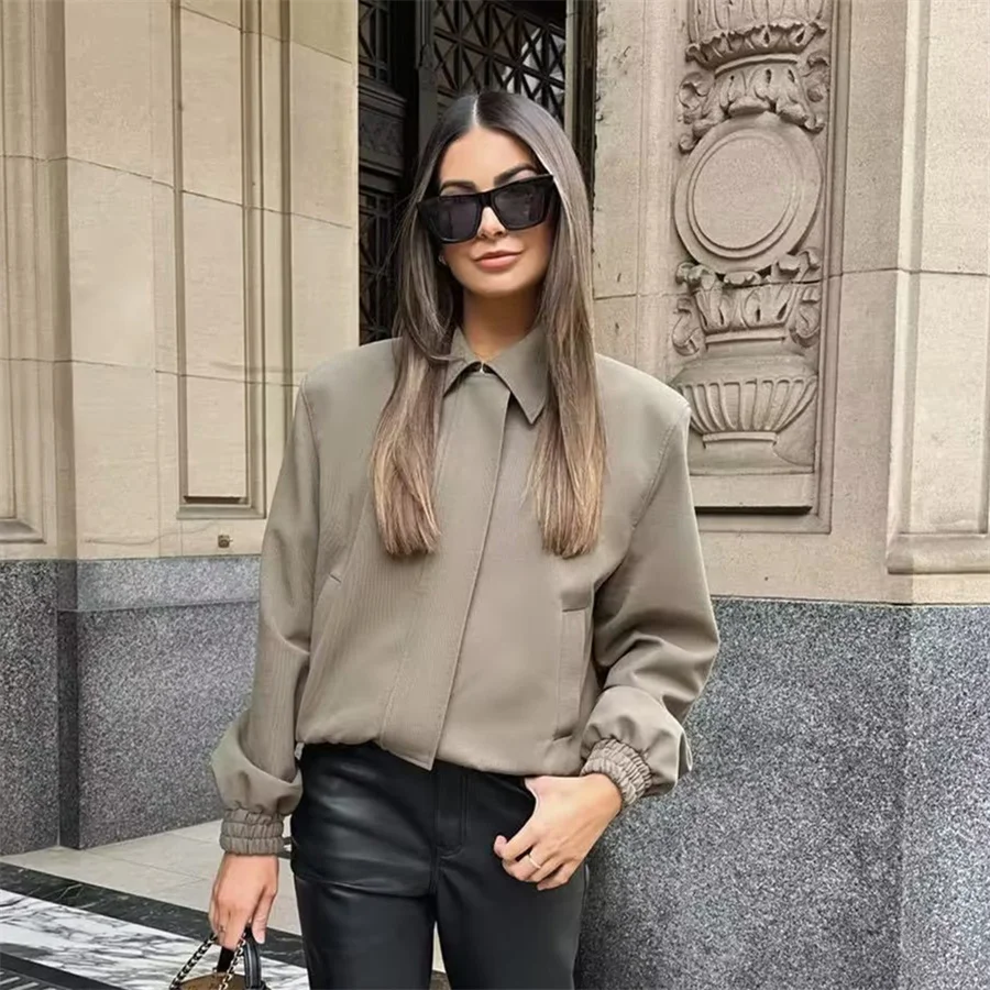 Ladies Vintage Spring Autumn Short Loose Coat Women Jacket Lapel Collar Long Sleeve Outerwear Chic Tops Jacket Women Coat Female