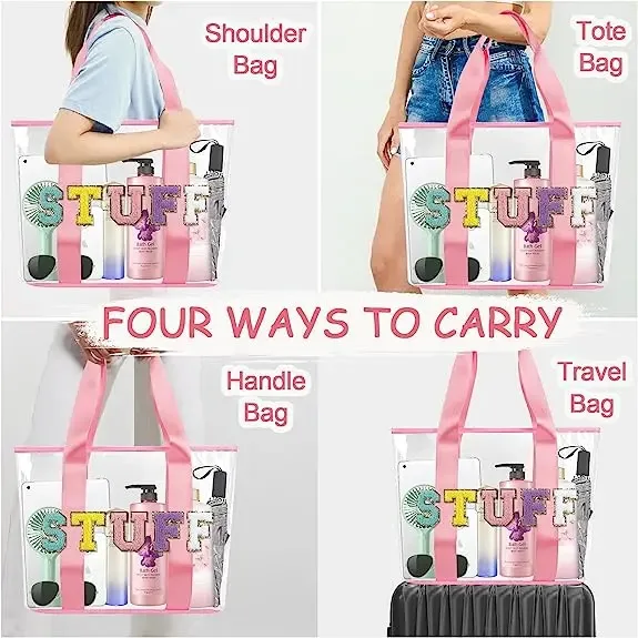 wholesale Custom Embroidery Patch logo Holographic tote bag pvc Shipping For Women stronger handle holographic PVC bag Beach Bag