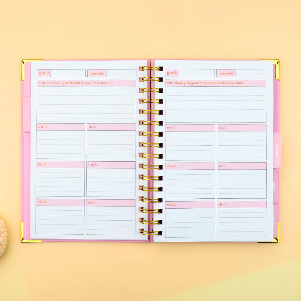 Pink 2025 planner Spiral Hardcover Undated Weekly Goals Planner Agenda Planner Journal Notebooks
