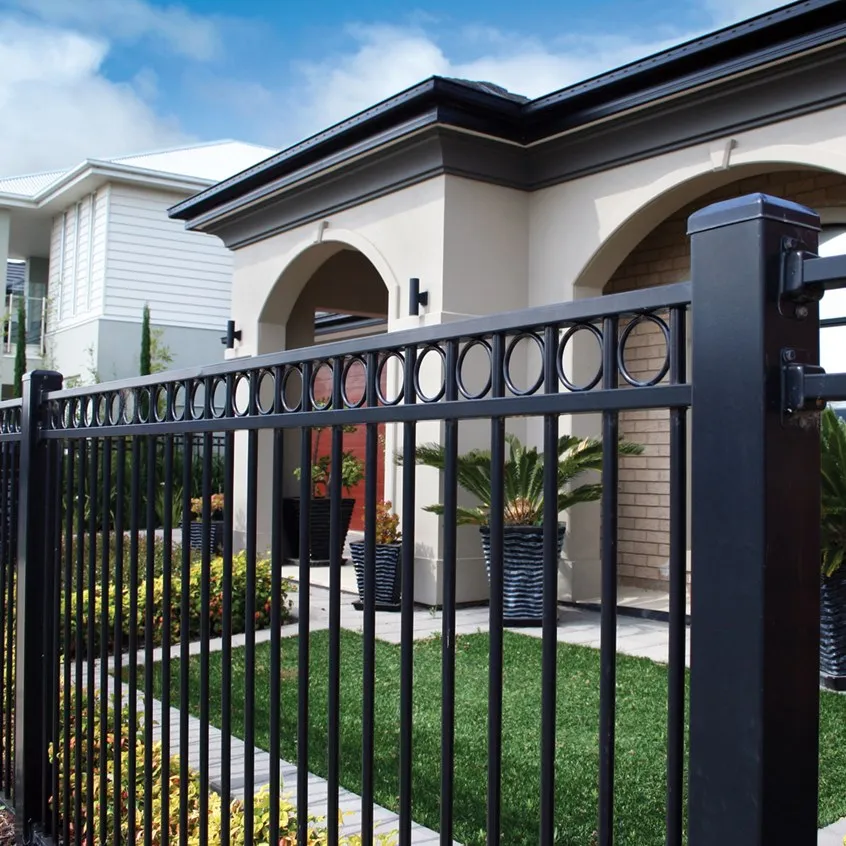 black powder coated corten steel square tube metal boundary wall fence E-coating tubular wrought iron fencing