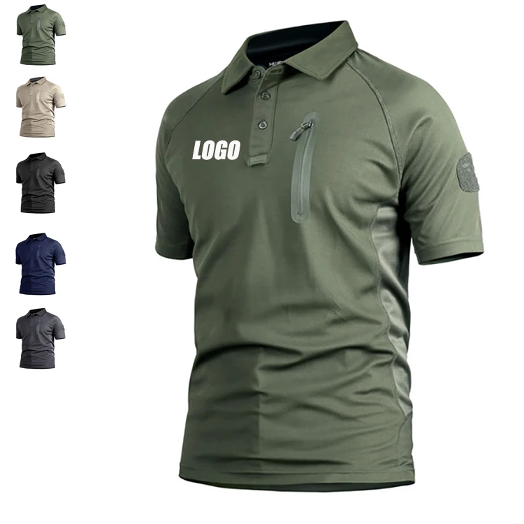 Оптовая продажа Мужская Уличная тактическая рубашка поло на молнии с карманом воротником-хомутом футболки для гольфа мужчин