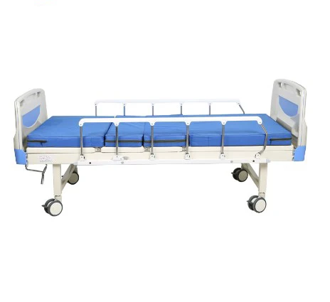Cheap Hospital Equipment Furniture Patient Nursing Stainless Steel IV Pole 2 Crank Medical Manual Bed With ABS Brake Castors
