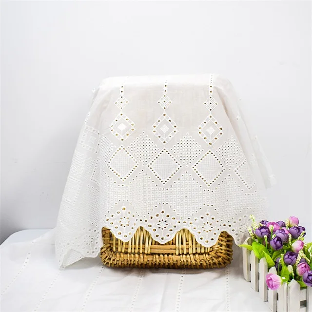 custom embroidered socks All cotton embroidered cloth rhombic lattice drawstring hollow out design for spring and autumn dress