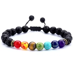 Wholesales 7 Chakra Tiger Eye Stone Bracelet Natural Gemstone Yoga Prayer Beaded Bracelet