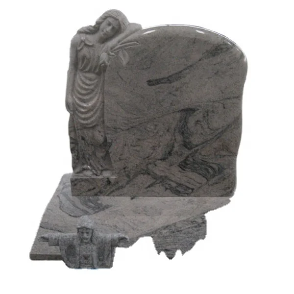 China Juparana granite headstone Standing Maria stone statue monument